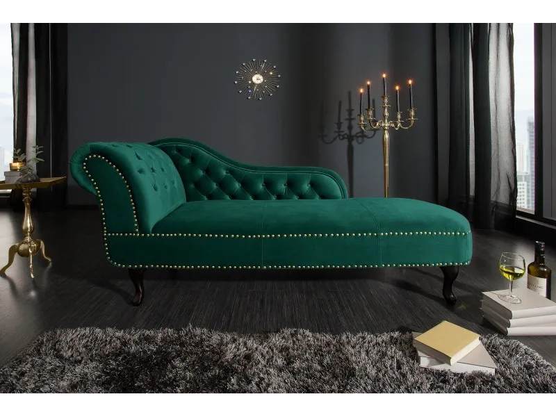 Méridienne design Chesterfield capitonné en velours coloris vert émeraude