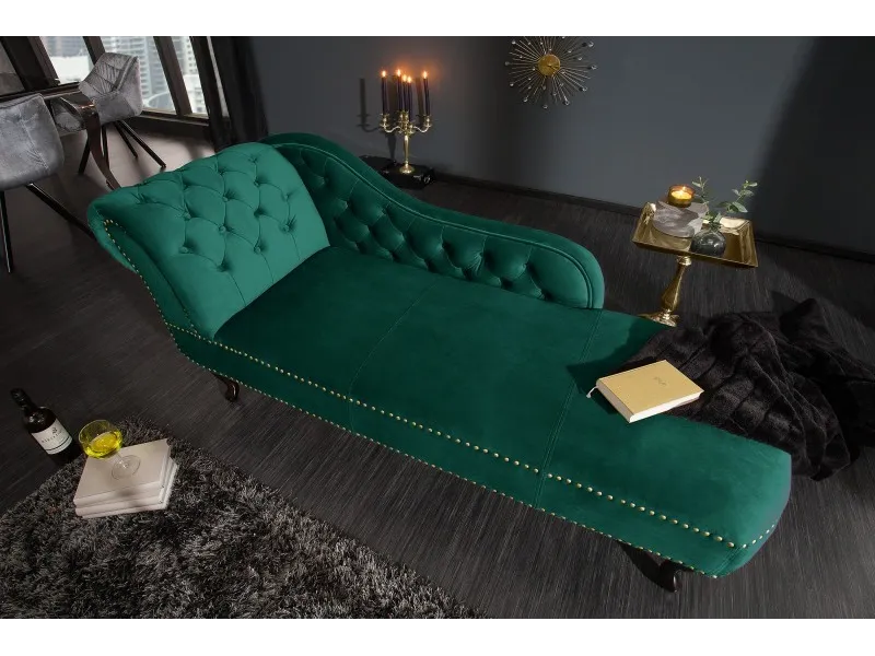 Méridienne design Chesterfield capitonné en velours coloris vert émeraude