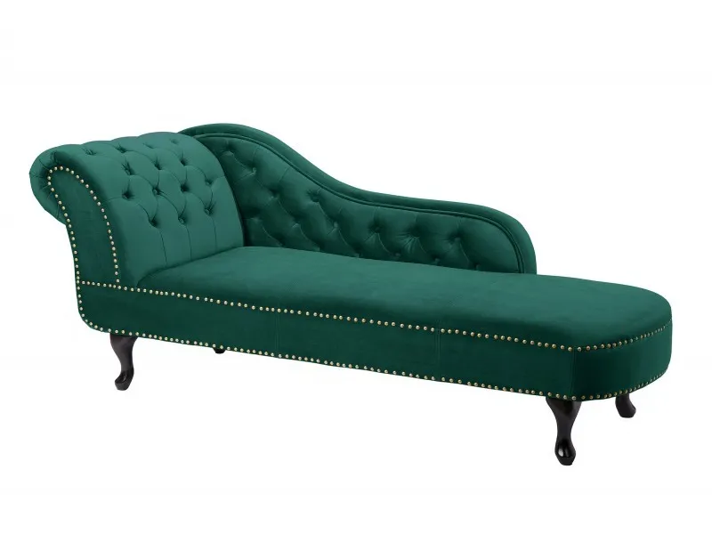 Méridienne design Chesterfield capitonné en velours coloris vert émeraude