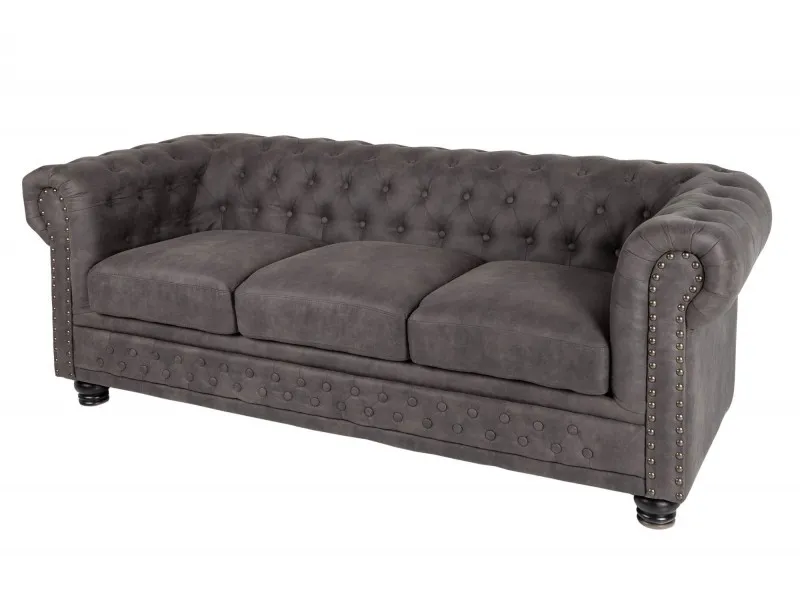 Canapé Chesterfield 3 places en microfibre vintage gris