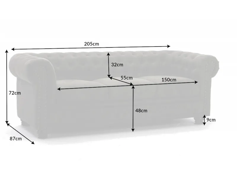 Canapé Chesterfield 3 places en microfibre vintage gris