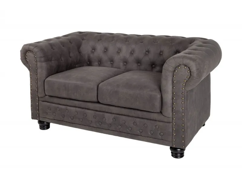 Canapé Chesterfield en microfibre vintage gris