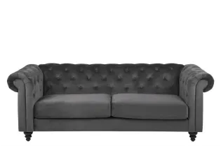 Canapé 3 places capitonnés en tissu gris foncé, pieds en bois noir 2