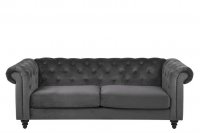 Canapé 3 places capitonnés en tissu gris foncé, pieds en bois noir