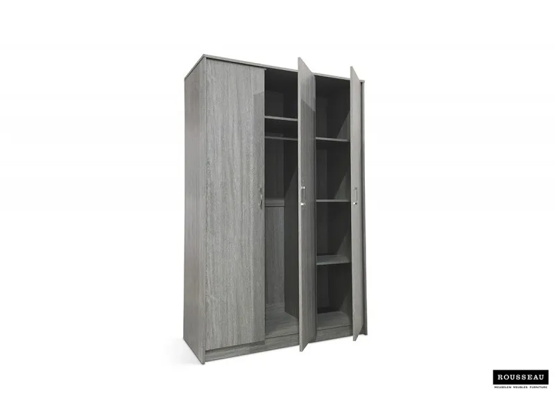 ARMOIRE 3 PORTES avec penderie coloris chêne gris