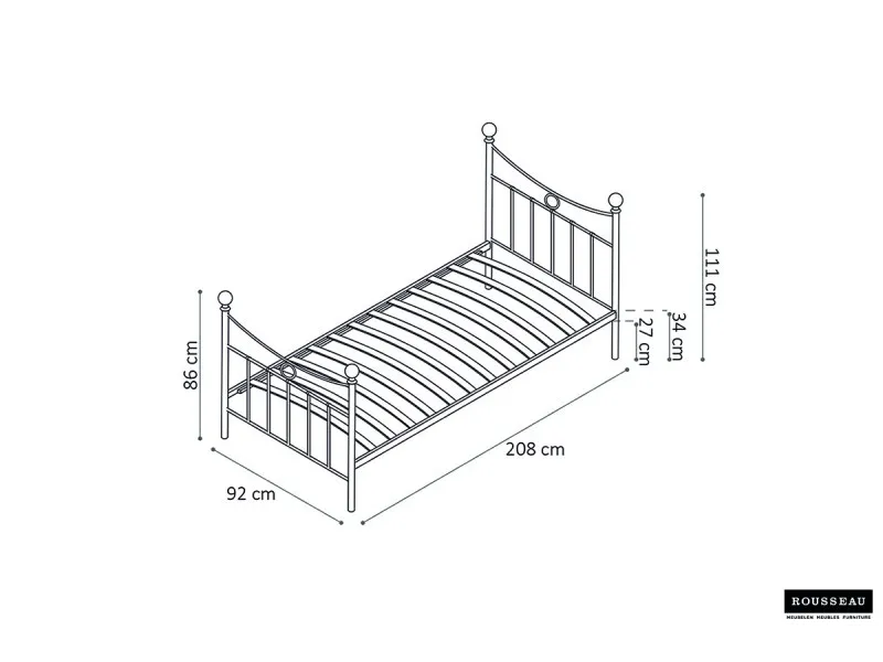 Lit adulte de 90x200 en métal coloris noir