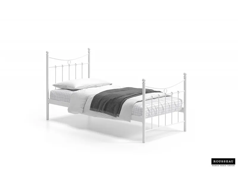 Lit adulte de 90x200 en métal coloris blanc