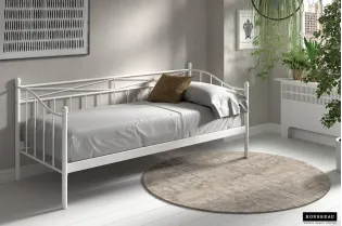 Lit banquette contemporain de 90x200 cm en métal coloris blanc