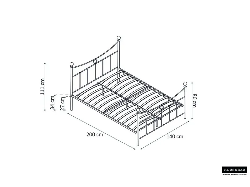 Lit pour adulte de 140x200 cm en métal coloris noir