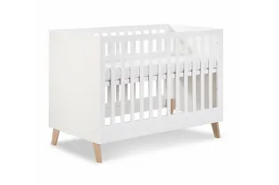 Lit bébé 60x120 cm hêtre massif réglable coloris blanc et chêne 2