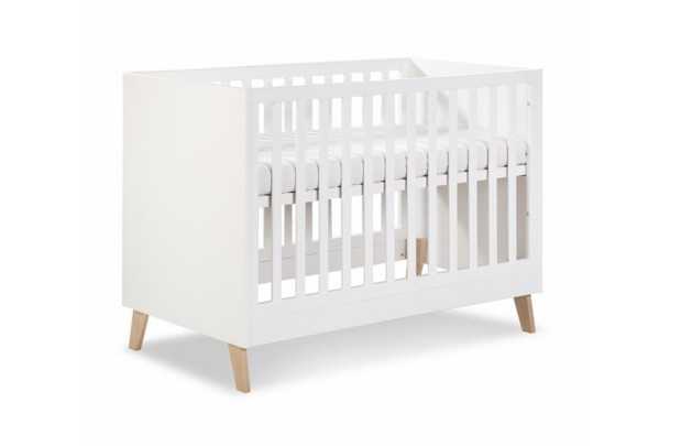 Lit bébé 60x120 cm hêtre massif réglable coloris blanc et chêne