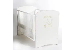 Lit bébé 60x120 cm Prince hêtre massif réglable coloris blanc et rose