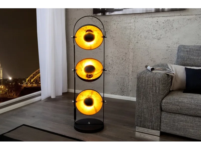 Ensemble de 3 lampadaires en acier inoxydable coloris noir et or