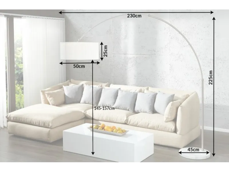 Lampadaire extensible design arc coloris blanc