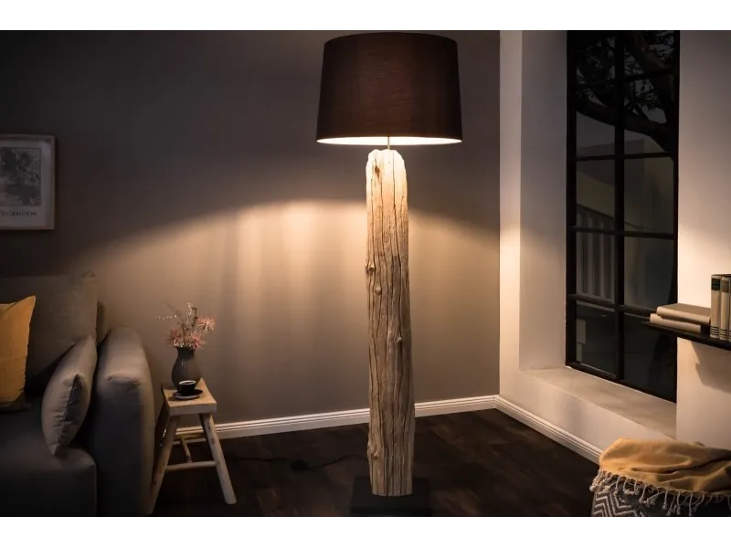 Lampadaire design en bois flotté coloris noir