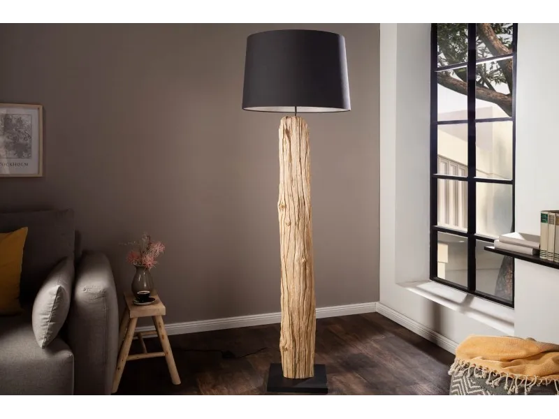 Lampadaire design en bois flotté coloris noir