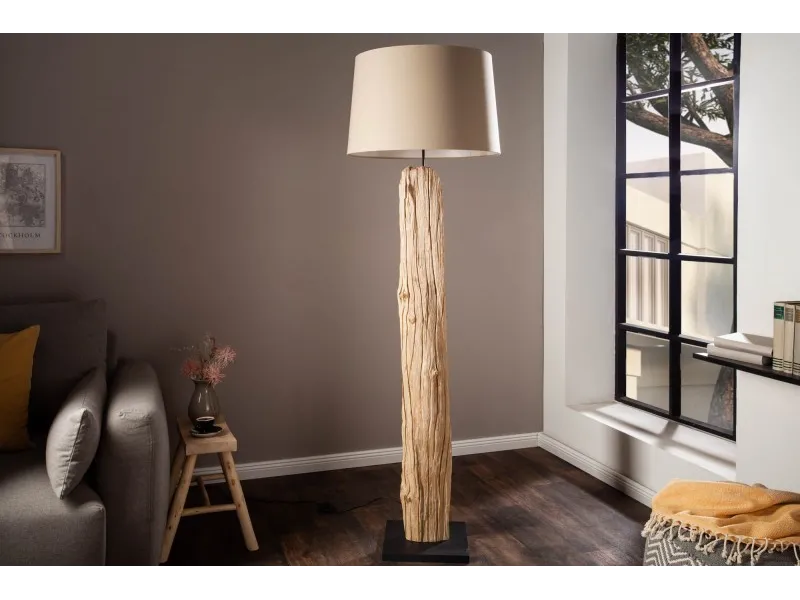 Lampadaire design en bois flotté coloris beige