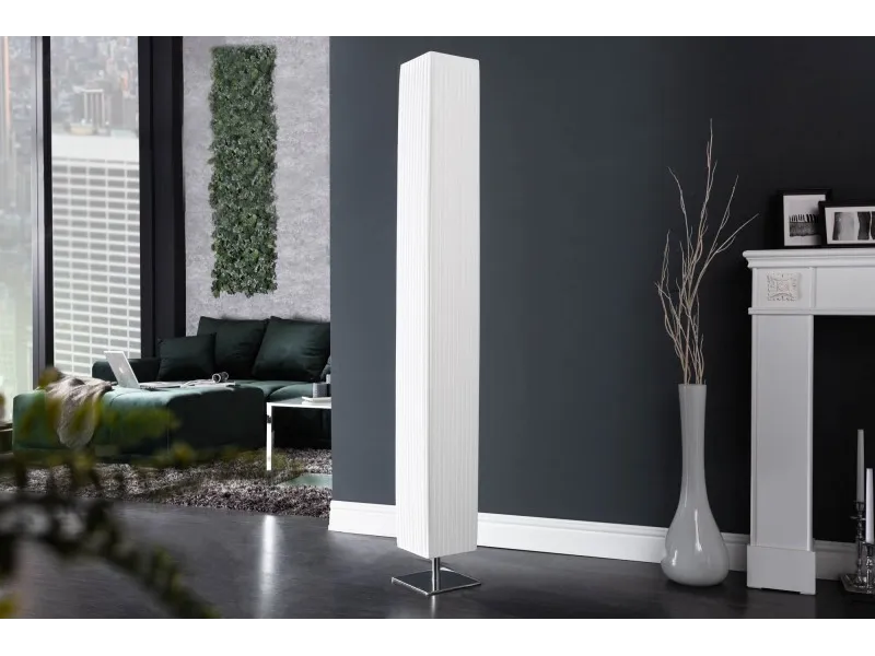 Lampadaire rectangulaire 160cm en tissu de latex plissé blanc