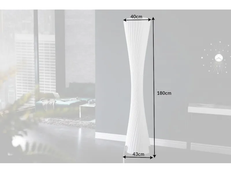 Lampadaire ovale de 180cm en latex plissé blanc