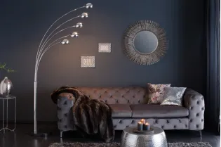 Lampadaire design spot à 5 lampes en métal argenté