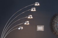 Lampadaire design spot à 5 lampes en métal argenté