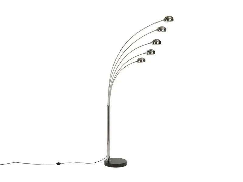 Lampadaire design spot à 5 lampes en métal argenté