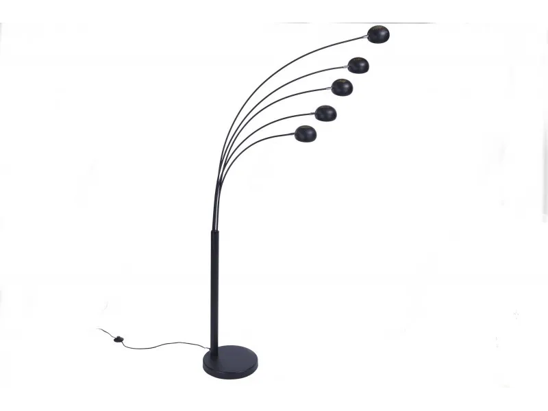 Lampadaire sur pied design arc 5 boules en métal teinté noir et doré