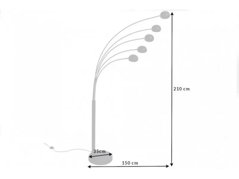 Lampadaire sur pied design arc 5 boules en métal teinté noir et doré