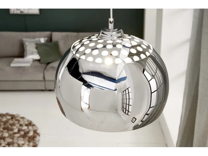 Lampe suspendue design boule en acier chromé