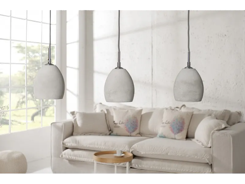 Ensemble de 3 lampes ovales suspendues en béton coloris gris