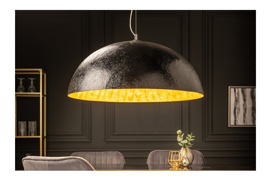 Lampe suspendue 70 cm design GLOW en fibre de verre coloris noir et or