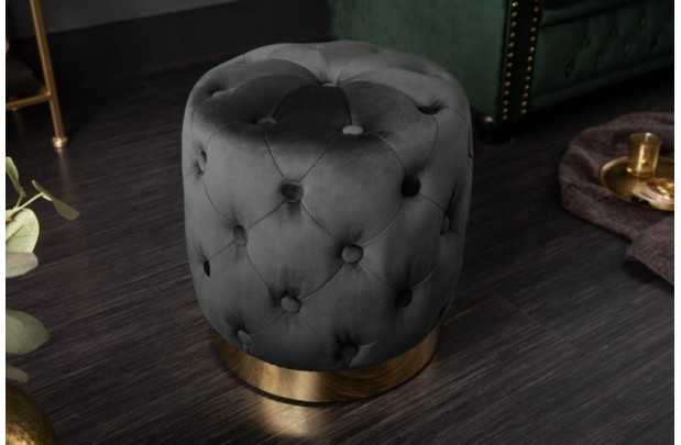 Tabouret Capitonné en Velours Noir avec socle Doré Chesterfield Design
