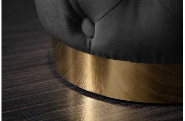 Tabouret Capitonné en Velours Noir avec socle Doré Chesterfield Design