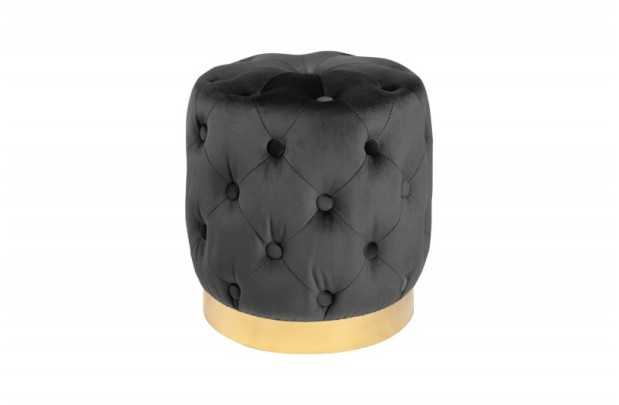 Tabouret Capitonné en Velours Noir avec socle Doré Chesterfield Design