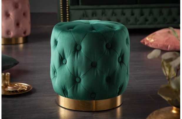 tabouret design baroque capitonné coloris vert foncé et doré