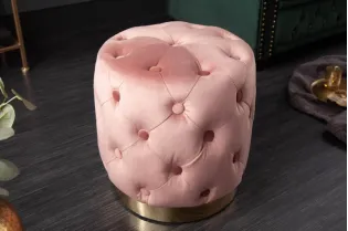 Tabouret de style baroque capitonné en velours coloris rose et doré 2