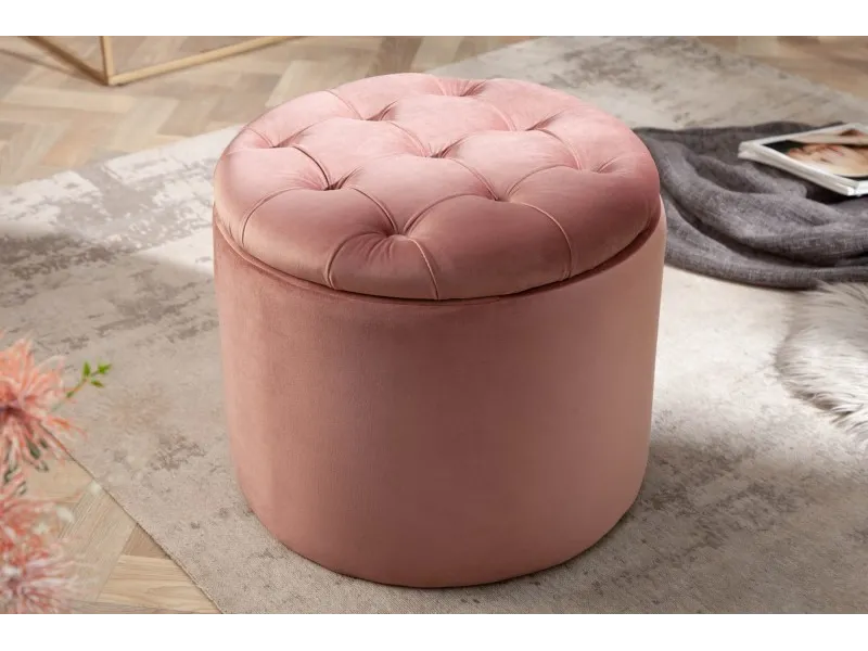 Pouf design baroque en velours coloris vieux rose