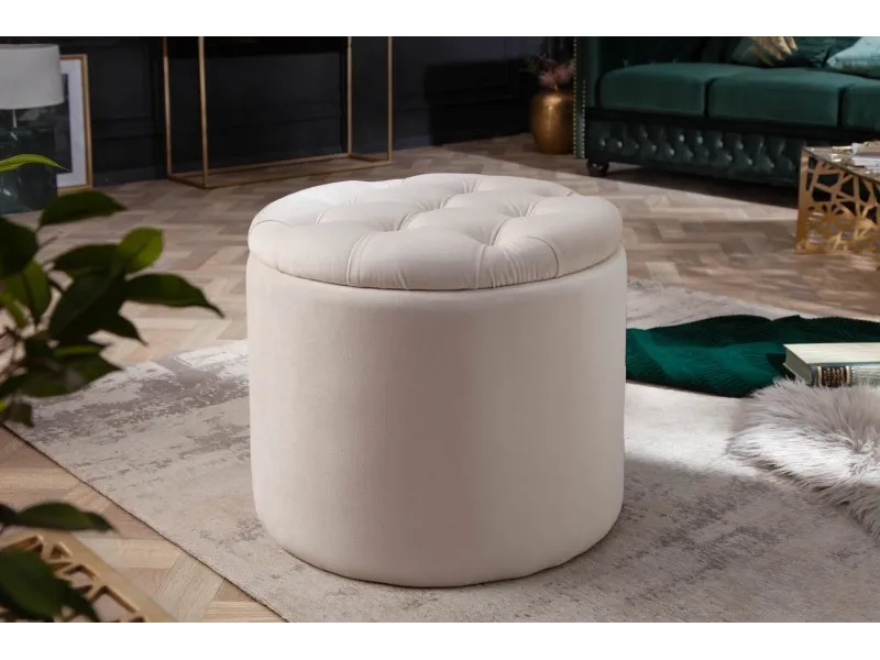 Pouf design baroque en velours coloris beige