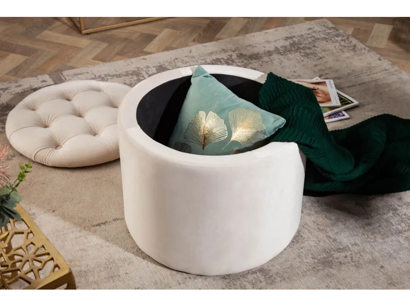 Pouf design baroque en velours coloris beige