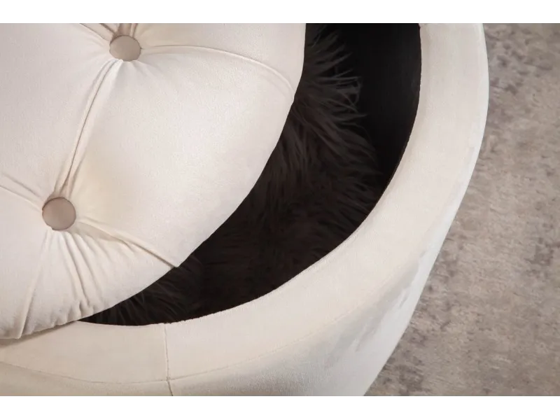 Pouf design baroque en velours coloris beige