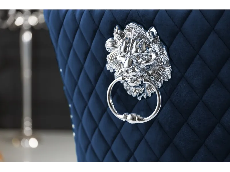 Lot de 2 Chaises de château en velours bleu roi en acier inoxydable, tête de lion