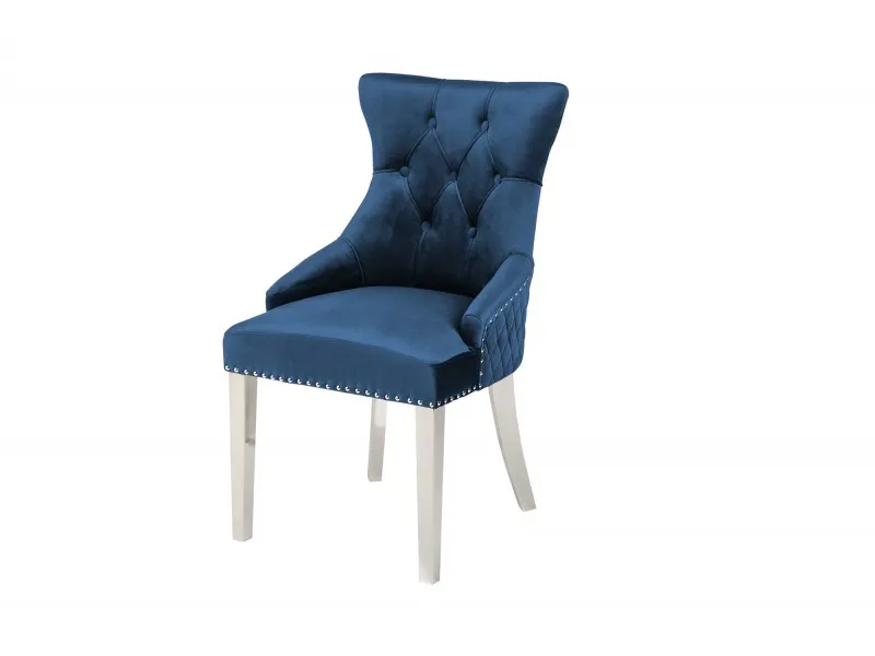 Lot de 2 Chaises de château en velours bleu roi en acier inoxydable, tête de lion