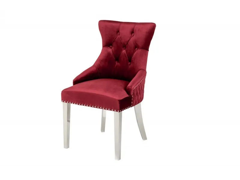 Lot de 2 Chaises de château en velours rouge roi en acier inoxydable, tête de lion