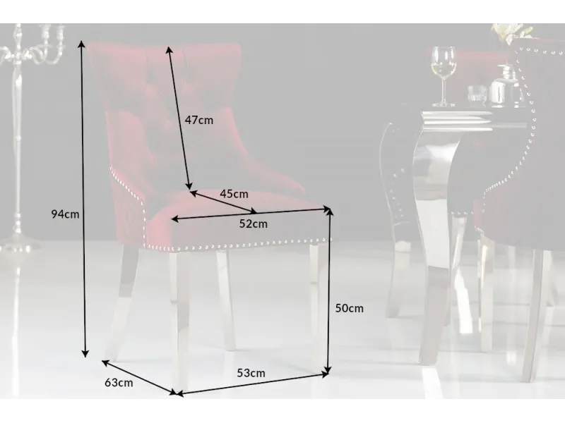 Lot de 2 Chaises de château en velours rouge roi en acier inoxydable, tête de lion