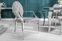 Lot de 2 chaises design baroque de salle à manger en velours coloris gris avec accoudoirs