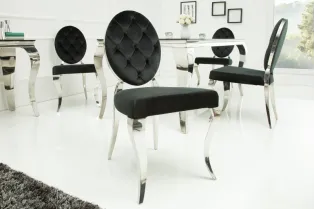 Lot de 2 Chaises style baroque de salle à manger en velours coloris noir