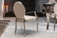 Lot de 2 chaises design baroque de salle à manger en velours coloris beige avec accoudoirs