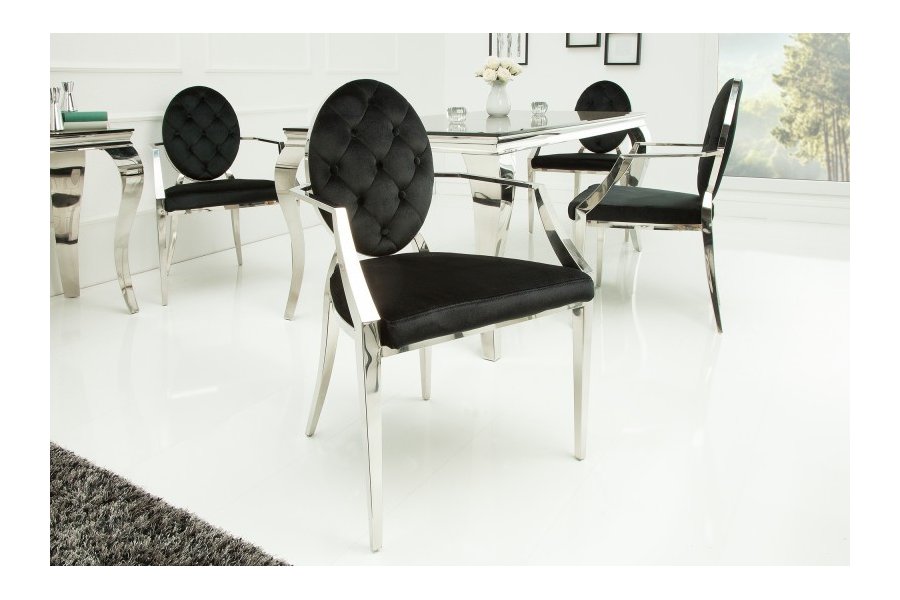 Lot de 2 chaises design baroque de salle à manger en velours coloris noir avec accoudoirs