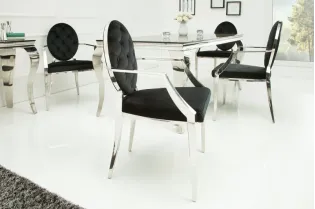 Lot de 2 chaises design baroque de salle à manger en velours coloris noir avec accoudoirs 2