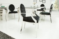 Lot de 2 chaises design baroque de salle à manger en velours coloris noir avec accoudoirs